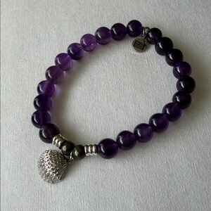 T Jazelle Amethyst Beaded Bracelet with Sterling Silver Shell Charm